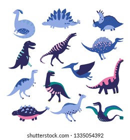 Set of Dinosaurus. Vector illustration in flat style. For poster, t-shirt, card.
