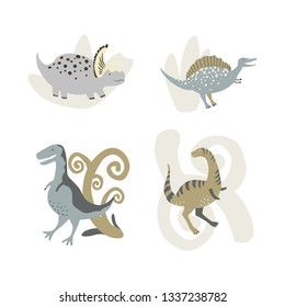 Set of Dinosaurus. Vector illustration in flat style. For poster, t-shirt, wallpaper, card.