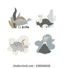 Set of Dinosaurus. Vector illustration in flat style. For poster, t-shirt, wallpaper, card.