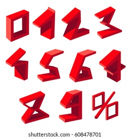 Set direct 3D red numbers, a sign of interest. Isometric numeric characters