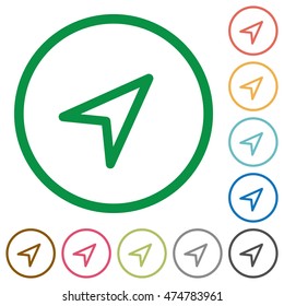 Set of direction arrow color round outlined flat icons on white background