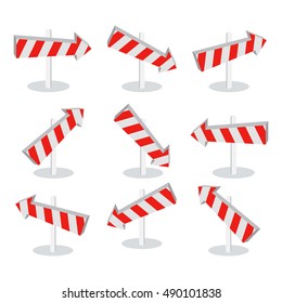 Set of direction arrow icons isolated on white. New level at something. Going in the following stage at achieving something new. Choosing the right way. Up down left right. Vector illustration