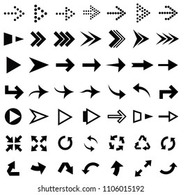 Set of direction arrows of different shapes