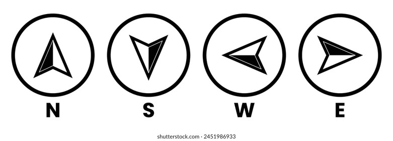 Set of direction compass icons collection. Vector Illustration.