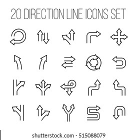 Set of direction icons in modern thin line style. High quality black outline arrow symbols for web site design and mobile apps. Simple linear direction pictograms on a white background.
