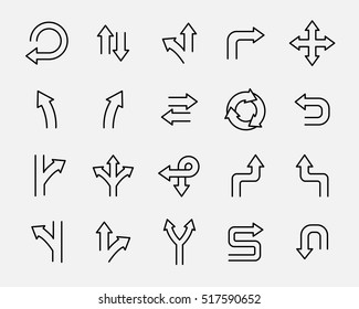 Set of direction icons in modern thin line style. High quality black outline arrow symbols for web site design and mobile apps. Simple linear direction pictograms on a white background.