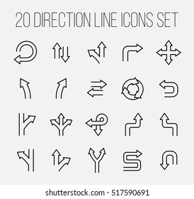 Set of direction icons in modern thin line style. High quality black outline arrow symbols for web site design and mobile apps. Simple linear direction pictograms on a white background.