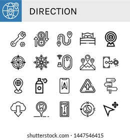 Set of direction icons such as Earth, Wrench, Exchange, Destination, Bed, Placeholder, Compass, Helm, Mouse, Location, Spray, Gps, Intersection, Signpost, Download , direction
