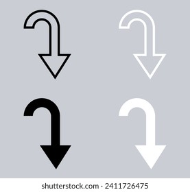 Set of Directional arrow icon. Turn icon sign symbol in trendy flat style. Arrow down vector icon illustration isolated on gray background