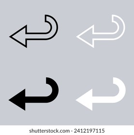 Set of Directional arrow icon. Turn icon sign symbol in trendy flat style. Arrow left vector icon illustration isolated on gray background