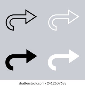 Set of Directional arrow icon. Turn icon sign symbol in trendy flat style. Arrow right vector icon illustration isolated on gray background