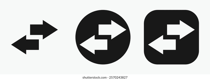 Set Directional arrow icons: Black arrows indicating transfer. Left and right line arrows representing exchange. Swap icon with two directional arrows.