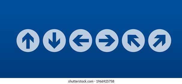 Set of Directional arrow on a blue wall pointing. Vector sign