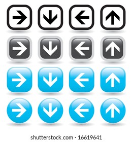 A set of directional arrow vector icons in black and blue - great icon set for website navigation.