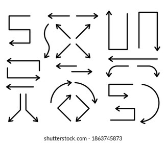 Set of directional arrows in thin line style. vector illustration.