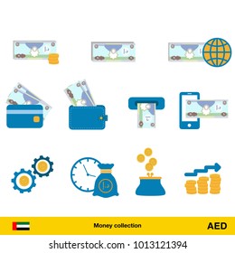 Set of Dirham. Banknote and coin of Dirham