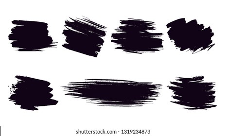 Set of dirty artistic abstract elements with brush strokes black paint texture vector illustration isolated on white background. Calligraphy brushes high detail abstract elements.