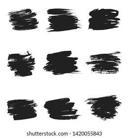 Set of dirty artistic abstract elements with brush strokes black paint texture vector illustration isolated on white background. Calligraphy brushes high detail abstract elements.