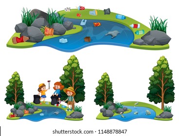 A set of dirty and clean river illustration