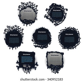 Set of dirty oil scary dark banners with hands and faces, vector