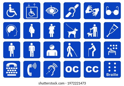 set of disability icon or disability info graphics element or disability accessibility icon or physically disabled people icon. eps vector