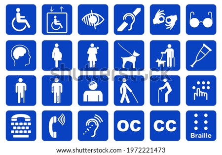 set of disability icon or disability info graphics element or disability accessibility icon or physically disabled people icon. eps vector