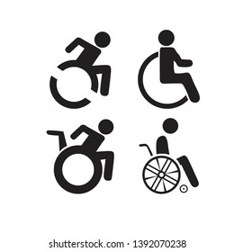 Set of disability people pictograms flat icons isolated on white background