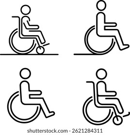 Conjunto de ícones da cadeira de rodas para deficientes para acessibilidade, mobilidade e símbolos para deficientes


