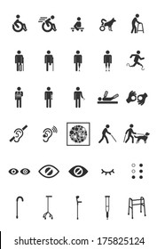 A set of disable icons in black and white.