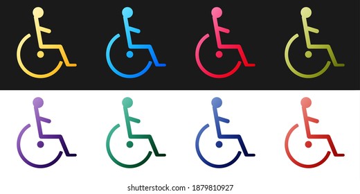 Set Disabled handicap icon isolated on black and white background. Wheelchair handicap sign. Vector.