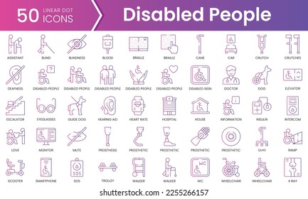 Set of disabled people assistance icons. Gradient style icon bundle. Vector Illustration