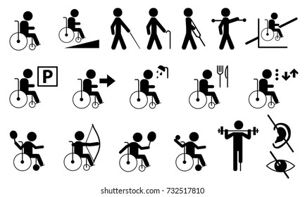 Set of disabled people icon black