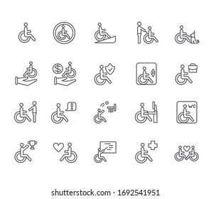 Set of disabled people Related Vector Line Icons. 