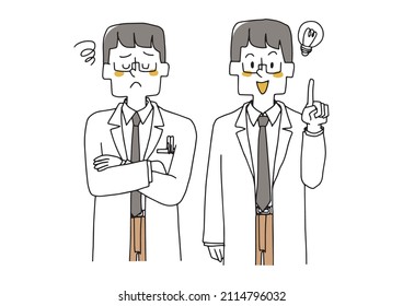 A set of disappointed doctors and doctors who came up with ideas Comical handwritten person
