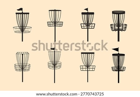 Set of Disc golf basket silhouettes