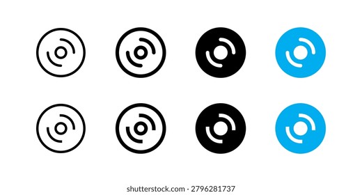Set of disc and optical media icons, circular storage symbols