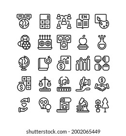 Set of Discipline Subject Education School outline style icon and illustration - vector