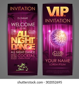 Set of disco background banners. All night dance poster