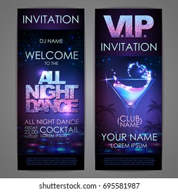 Set of disco background banners. All night dance cocktail poster