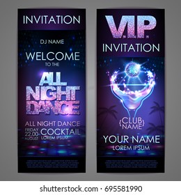 Set of disco background banners. All night dance cocktail poster