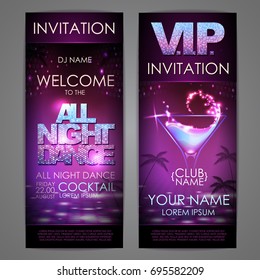 Set of disco background banners. All night dance cocktail poster