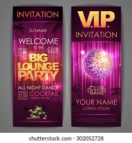 Set of disco background banners. Big lounge party poster