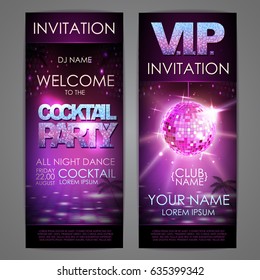 Set of disco background banners. Cocktail party poster