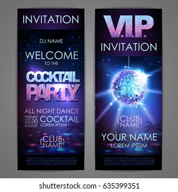 Set of disco background banners. Cocktail party poster