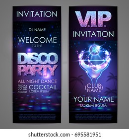 Set of disco background banners. Cocktail disco party poster