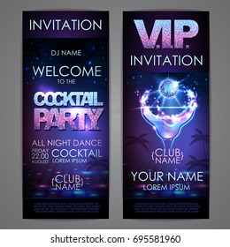 Set of disco background banners. Cocktail party poster