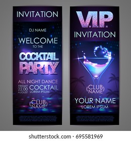 Set of disco background banners. Cocktail party poster
