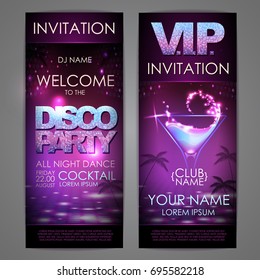Set of disco background banners. Cocktail disco party poster