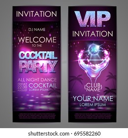 Set of disco background banners. Cocktail party poster