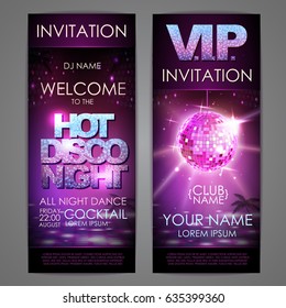 Set of disco background banners. Hot disco night poster